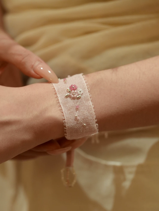 Meadow Bloom Hand-Stitched Fabric Bracelet