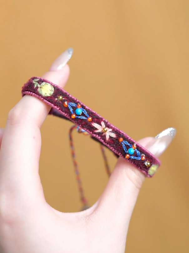 Rouge Velvet Embroidered Bracelet