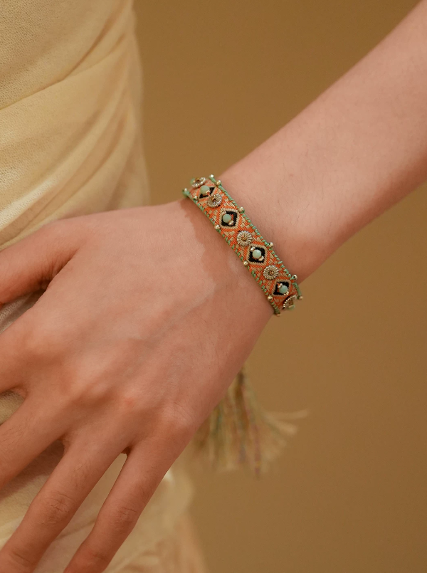 Riviera Bloom Embroidered Fabric Bracelet