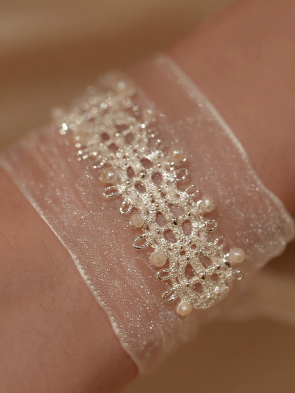 Moonveil Pearl Tulle Cuff Bracelet