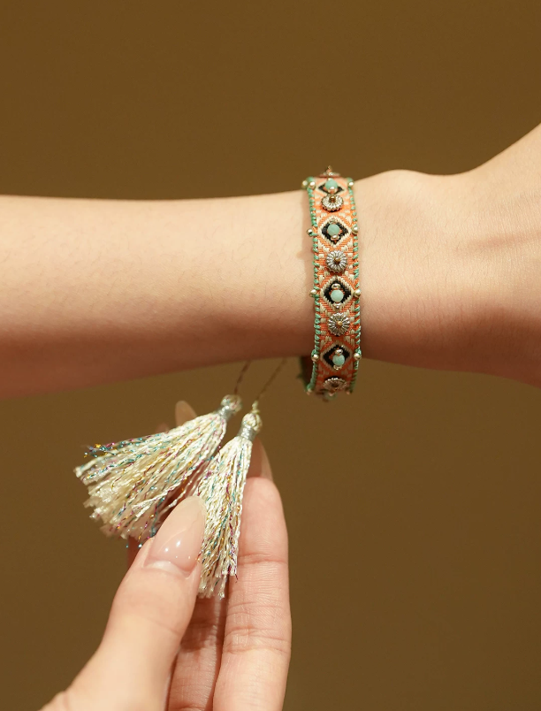Riviera Bloom Embroidered Fabric Bracelet
