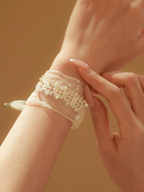 Moonveil Pearl Tulle Cuff Bracelet