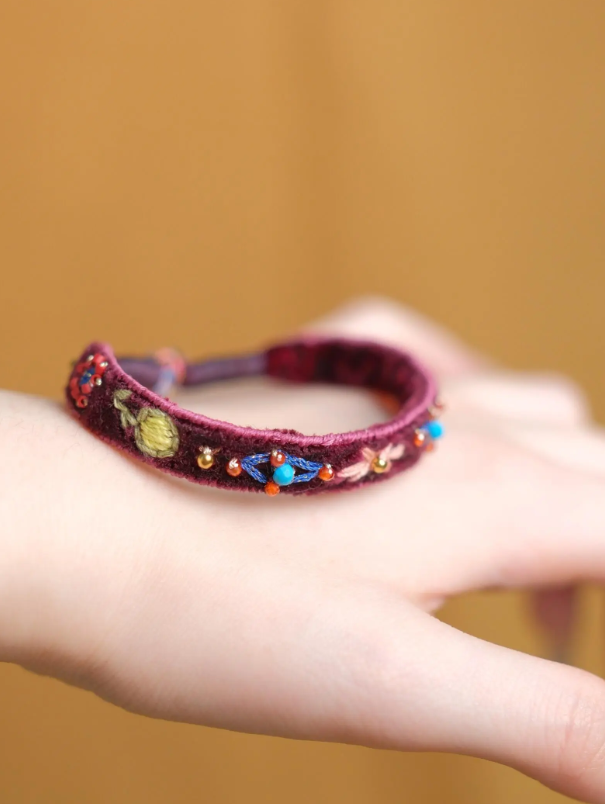 Rouge Velvet Embroidered Bracelet