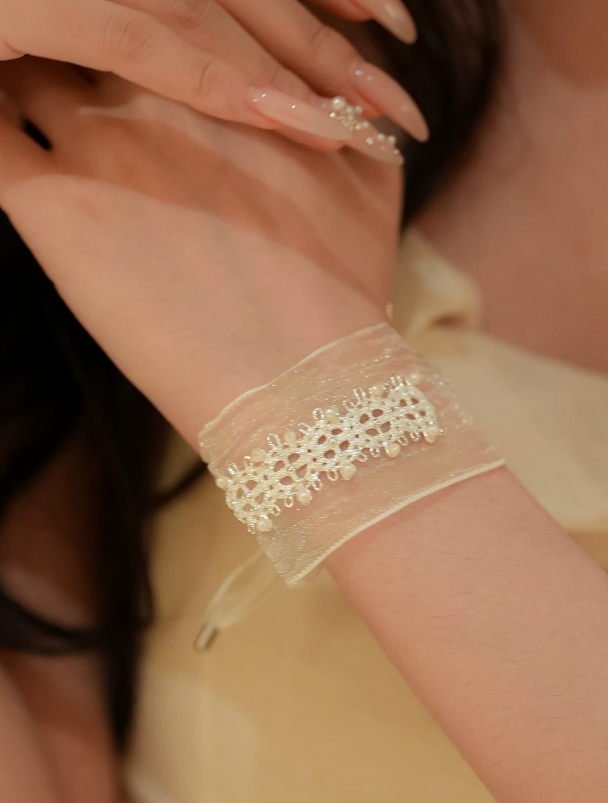 Moonveil Pearl Tulle Cuff Bracelet