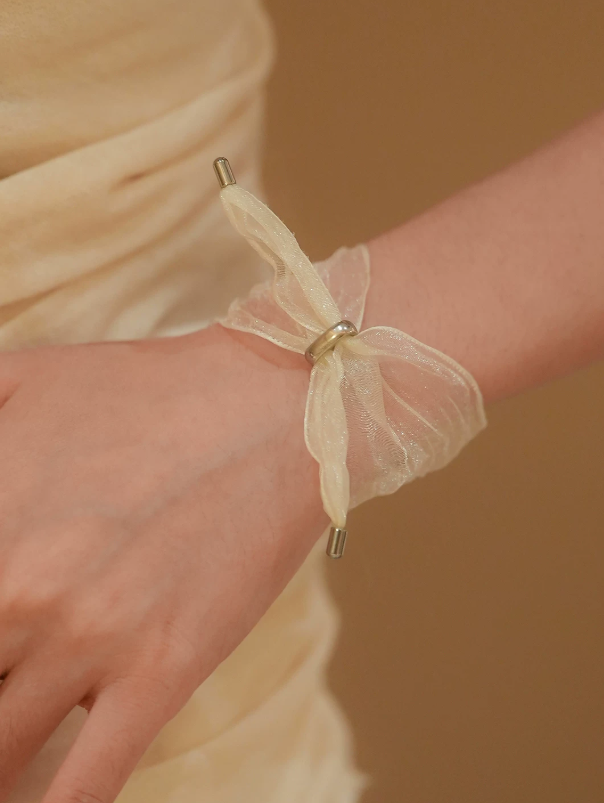 Moonveil Pearl Tulle Cuff Bracelet
