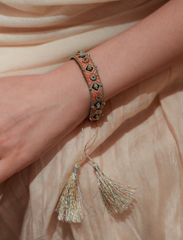 Riviera Bloom Embroidered Fabric Bracelet