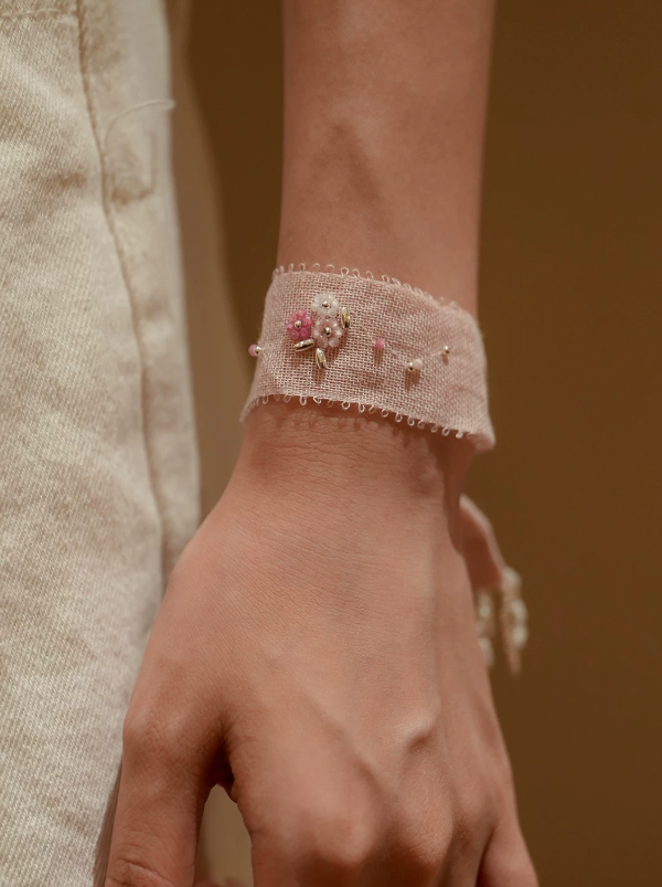 Meadow Bloom Hand-Stitched Fabric Bracelet