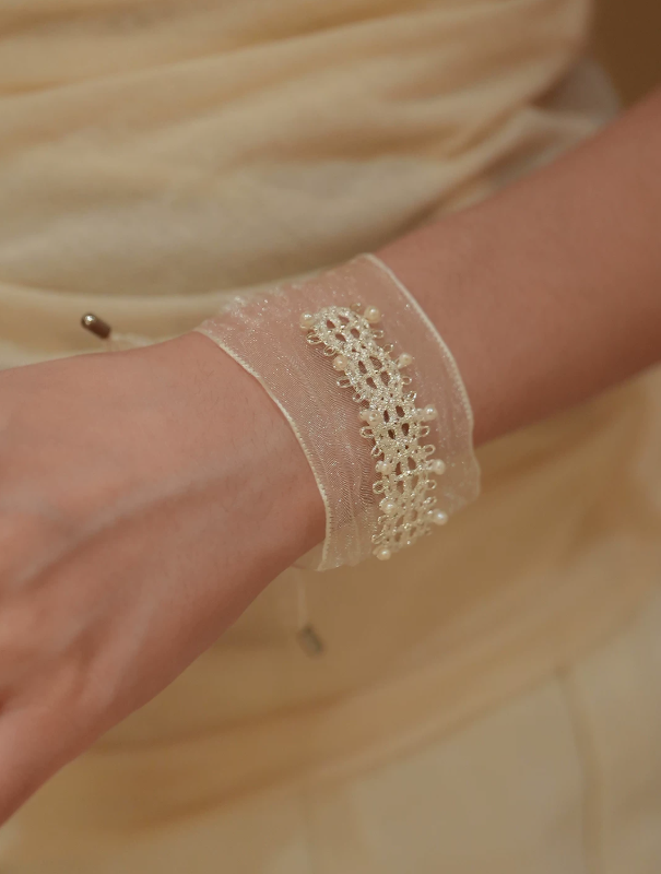 Moonveil Pearl Tulle Cuff Bracelet
