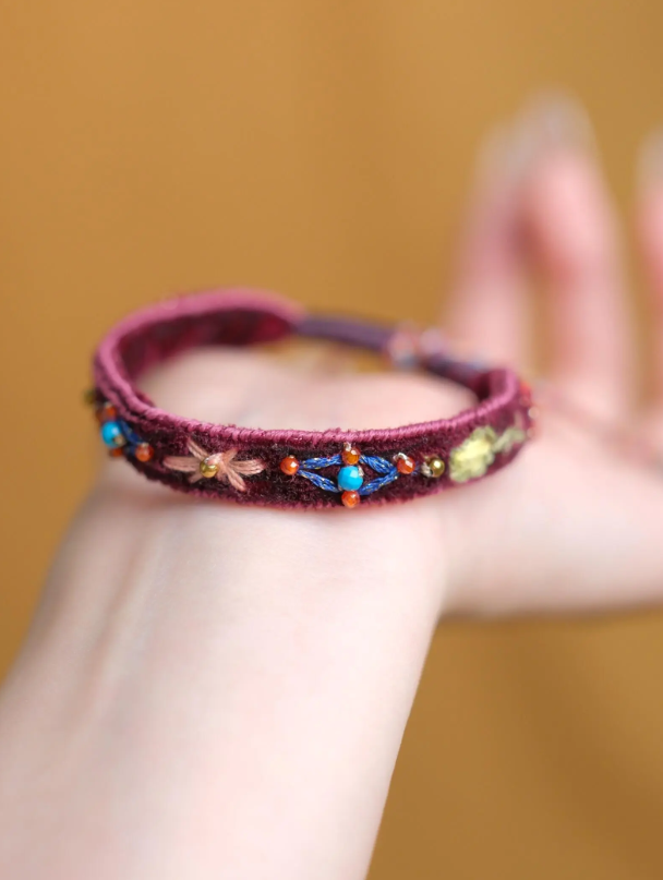 Rouge Velvet Embroidered Bracelet