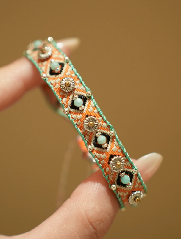 Riviera Bloom Embroidered Fabric Bracelet